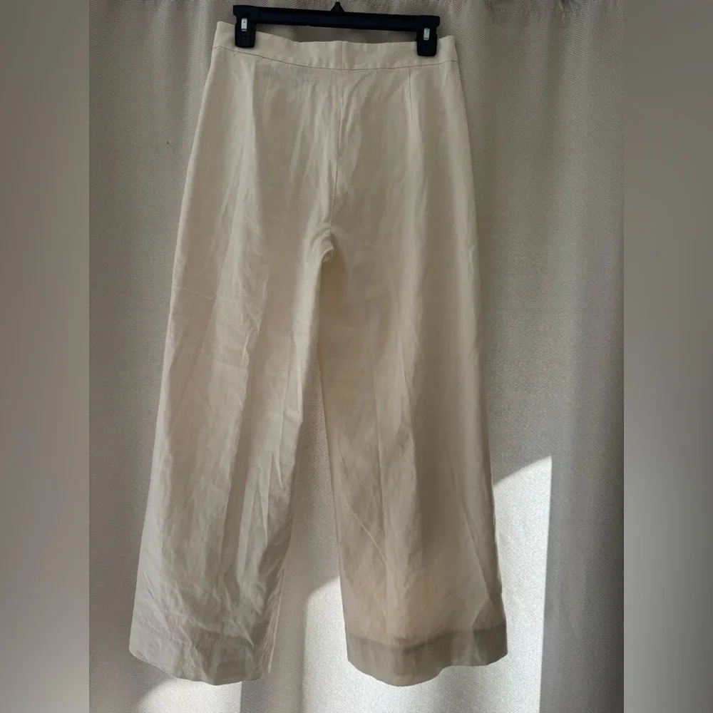 Theory Linen Blend Wide Leg Pants Cream High Rise Minimalist Size 4 - Picture 6 of 8